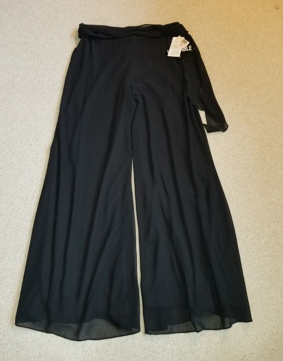 dressbarn Pants - VINTAGE NWT Womens Pants-DRESSBARN-USA-black silky lined wide leg Whimsigoth-12
